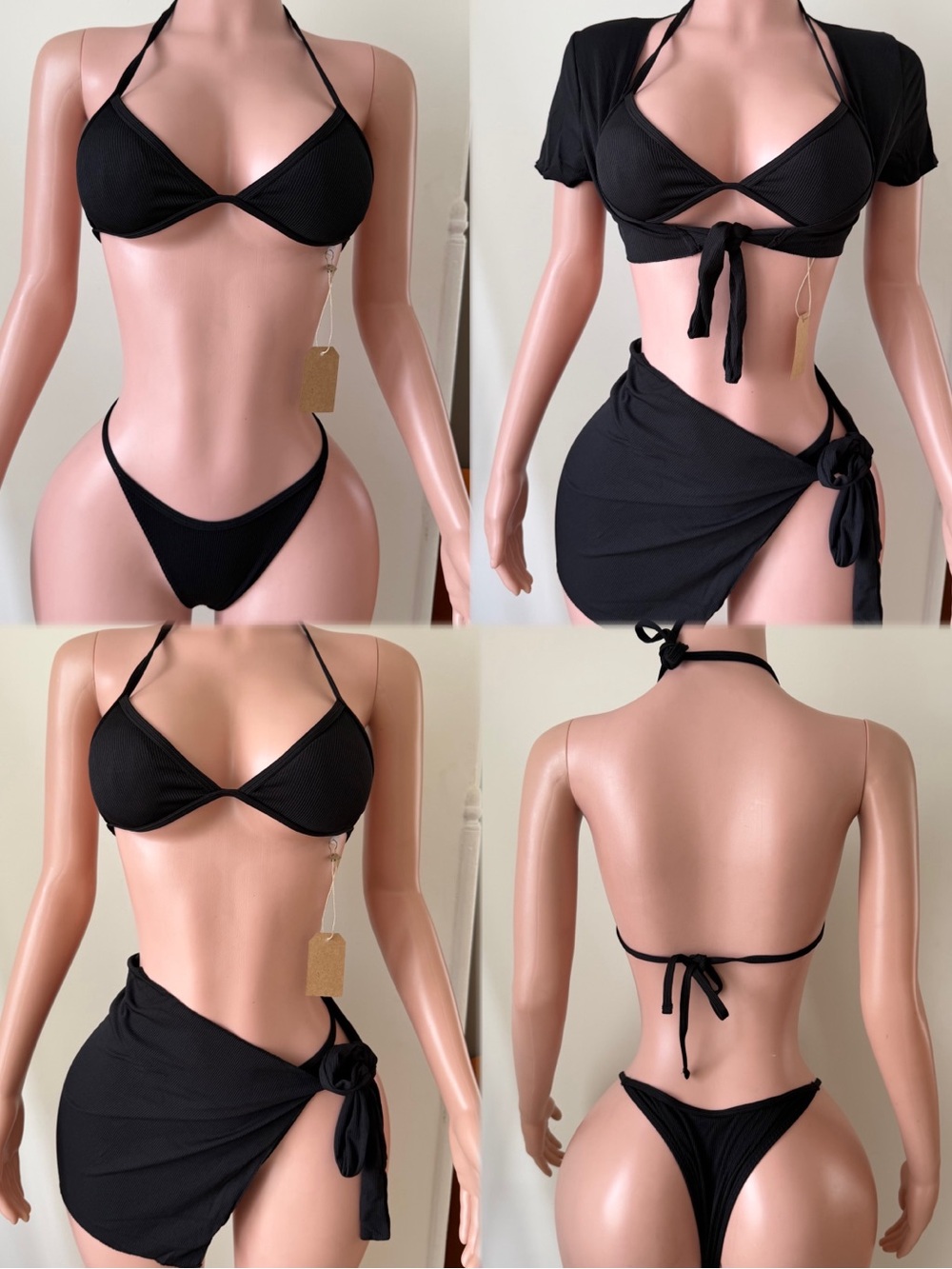 Black Womens 4 PC Bikini Set